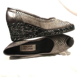 EUC - Timothy Hitsman - Metallic Peep Toe Wedges